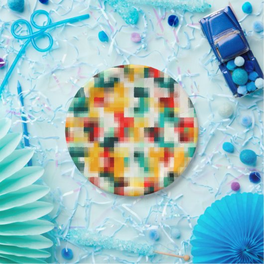 Rood Blauw Geel Wit Abstract Patroon Papieren Bordje (Feest)