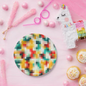 Rood Blauw Geel Wit Abstract Patroon Papieren Bordje (Feest)