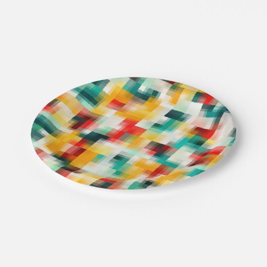 Rood Blauw Geel Wit Abstract Patroon Papieren Bordje (Gekanteld)