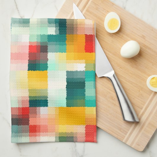 Rood Blauw Geel Wit Abstract Patroon Theedoek (Quarter Fold)