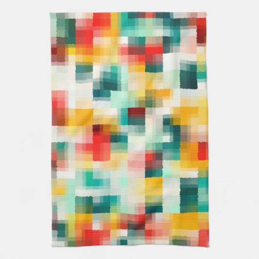 Rood Blauw Geel Wit Abstract Patroon Theedoek (Verticaal)