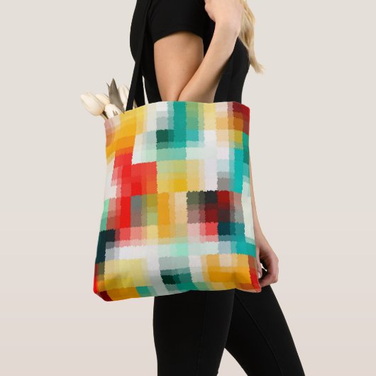 Rood Blauw Geel Wit Abstract Patroon Tote Bag (Dichtbij)