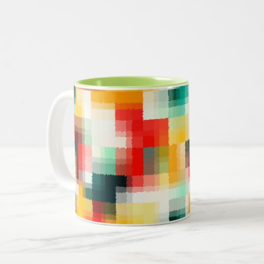 Rood Blauw Geel Wit Abstract Patroon Tweekleurige Koffiemok (Voorkant links)