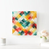 Rood Blauw Geel Wit Abstract Patroon Vierkante Klok (Huis)