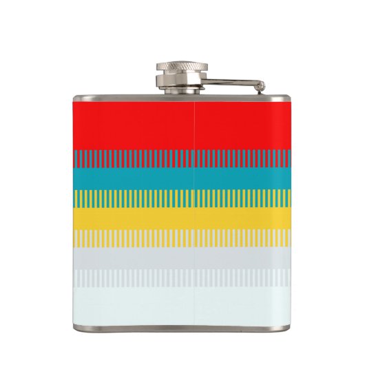 Rood Blauw Geel Wit Grijs Abstract Uniek Patroon Heupfles (Achterkant)