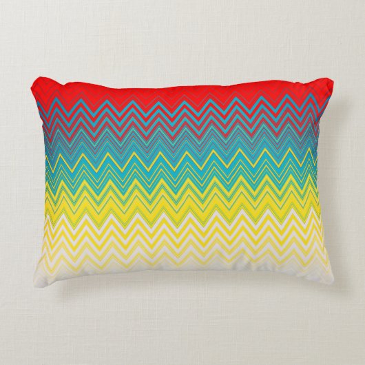 Rood Blauw Geel Witte Zigzag Accent Kussen (Voorkant)