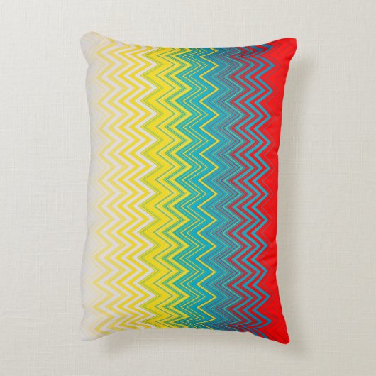Rood Blauw Geel Witte Zigzag Accent Kussen (Achterkant (Verticaal))