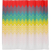 Rood Blauw Geel Witte Zigzag Douchegordijn (Voorkant)