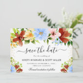 Rood Blauw Geel Zomer Bloemen Huwelijk Save The Date (Staand voorkant)