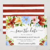 Rood Blauw Geel Zomer Bloemen Huwelijk Save The Date (Voorkant / Achterkant)