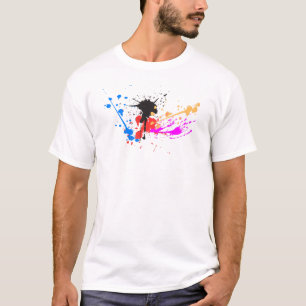 Rood, blauw, geel, zwart, magenta plash verf t-shirt