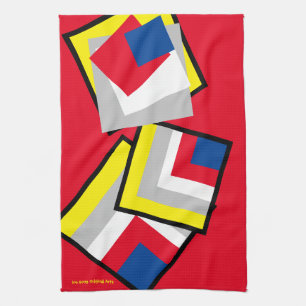 Rood blauw Geel Zwart Zwart Geometrisch Zwart Theedoek