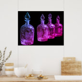 Rood+Blauw Gegraveerde Retro Glazen Parfumflessen Poster (Keuken)