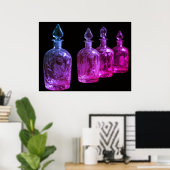 Rood+Blauw Gegraveerde Retro Glazen Parfumflessen Poster (Thuiskantoor)
