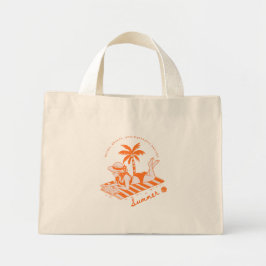 Rood Blauw Geïllustreerd Strand Zomerlezen Mini Tote Bag