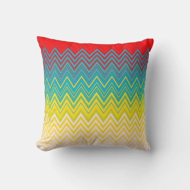 Rood blauw gele afbeelding Uniek Zigzag Patroon Kussen (Voorkant)