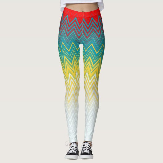 Rood blauw gele afbeelding Uniek Zigzag Patroon Leggings (Voorkant)