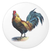 Rood blauw gele rooster op wit keramische knop (Voorkant)