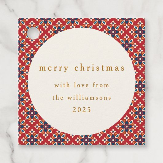 Rood Blauw Geometrisch Custom Merry Christmas Bedankjes Labels (Voorkant)