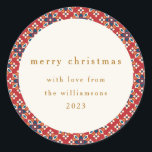 Rood Blauw Geometrisch Custom Merry Christmas Ronde Sticker<br><div class="desc">Rood Blauw Geometrisch Custom Merry Christmas Classic Ronde Sticker</div>