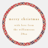  Rood Blauw Geometrisch Custom Merry Christmas Ronde Sticker (Voorkant)
