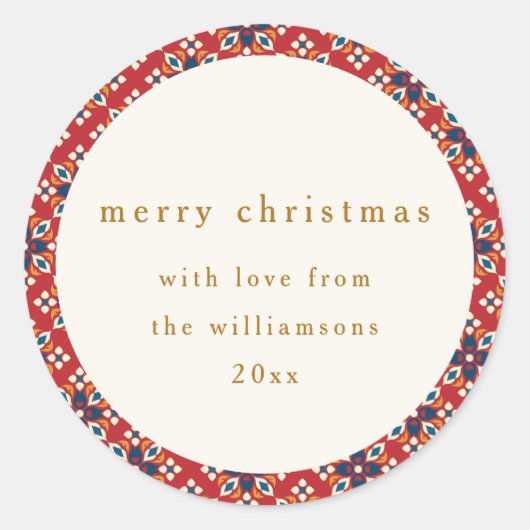  Rood Blauw Geometrisch Custom Merry Christmas Ronde Sticker (Voorkant)
