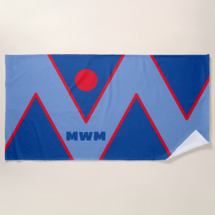 Rood/blauw geometrisch ontwerp Monogramed Beach To Strandlaken