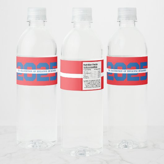 Rood & Blauw Gepersonaliseerd Afstuderen Waterfles Etiket