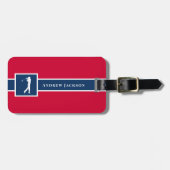 Rood Blauw Gepersonaliseerde Monogram Golfer Bagagelabel (Voorkant horizontaal)