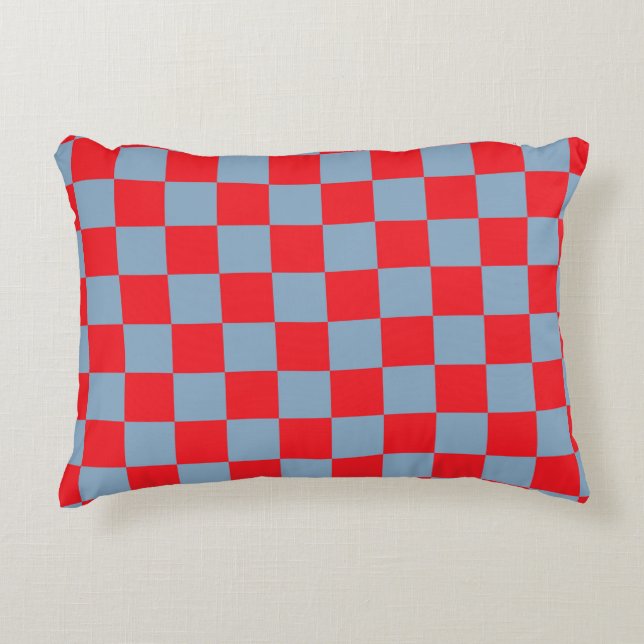Rood blauw geruit gingham patroon accent kussen (Voorkant)