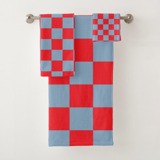 Rood blauw geruit gingham patroon bad handdoek (Insitu)
