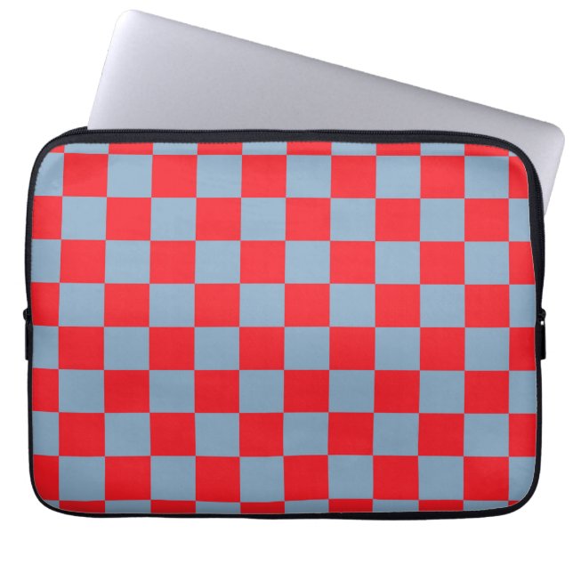 Rood Blauw Geruit Gingham Patroon Laptop Sleeve (Voorkant)