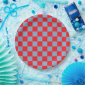 Rood blauw geruit gingham patroon papieren bordje (Feest)