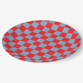 Rood blauw geruit gingham patroon papieren bordje (Gekanteld)