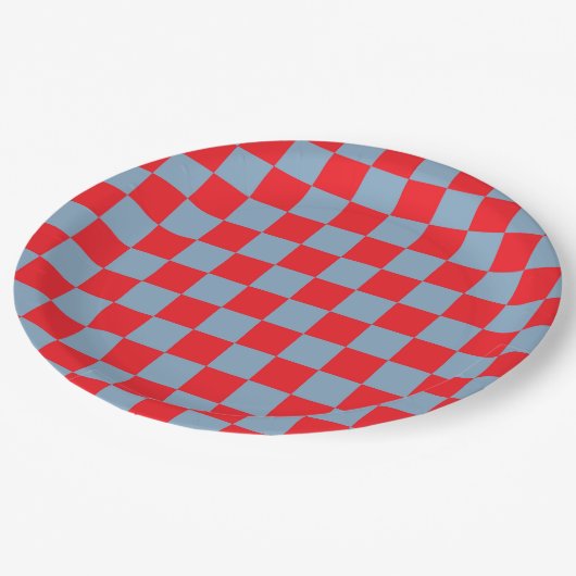 Rood blauw geruit gingham patroon papieren bordje (Gekanteld)