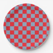 Rood blauw geruit gingham patroon papieren bordje (Voorkant)