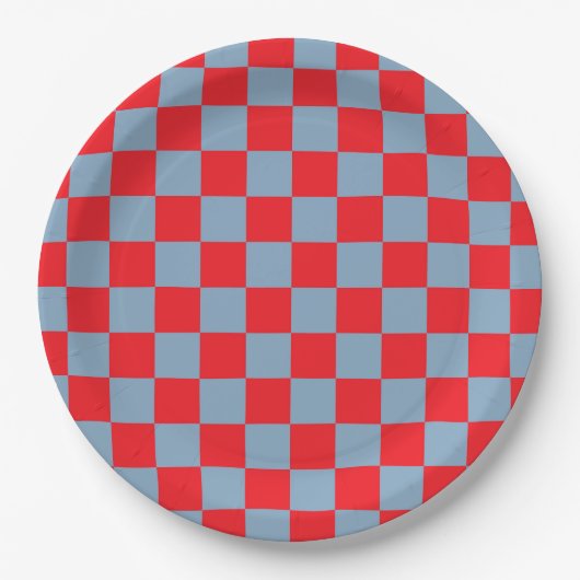 Rood blauw geruit gingham patroon papieren bordje (Voorkant)