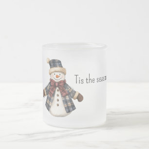Rood Blauw Geruit Kerstmis Sneeuwman Matglas Koffiemok
