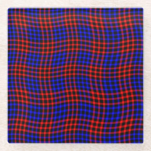 Rood Blauw Geruit Patroon Naadloos Glazen Onderzetter (Voorkant)
