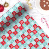 Rood Blauw Geruit Sneeuwvlok Kerstmis Cadeaupapier