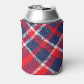 Rood-blauw geruite wollen textuur. blikjeskoeler (Blikje Achterkant)