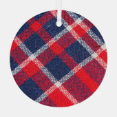 Rood-blauw geruite wollen textuur. glas ornament (Achterkant)