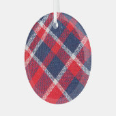 Rood-blauw geruite wollen textuur. glas ornament (Voorkant links)