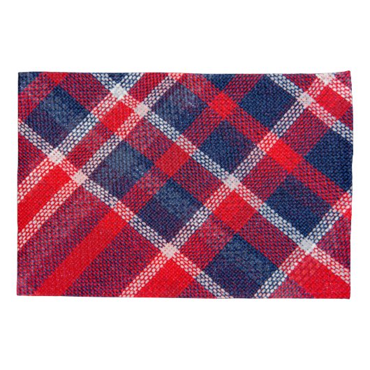 Rood-blauw geruite wollen textuur. kussensloop (Achterkant)