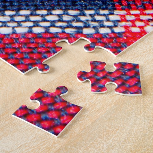 Rood-blauw geruite wollen textuur. legpuzzel (Zijkant)