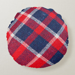 Rood-blauw geruite wollen textuur. rond kussen