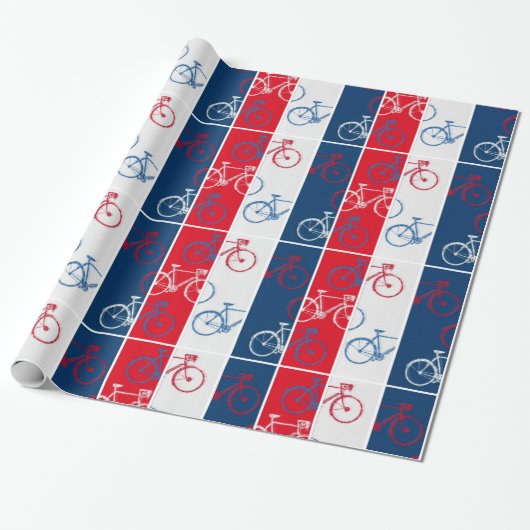 Rood & blauw, gestreepte & koele fietsen cadeaupapier (Uitgerold)