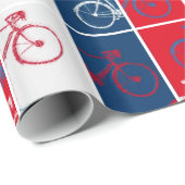 Rood & blauw, gestreepte & koele fietsen cadeaupapier (Rol Hoek)