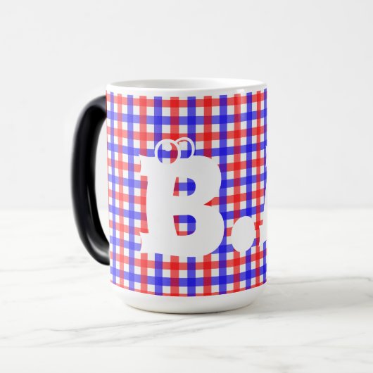 Rood Blauw Gingham Plaid Patroon Magische Mok (Voorkant links)