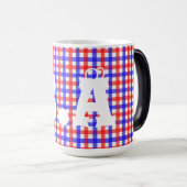 Rood Blauw Gingham Plaid Patroon Magische Mok (Voorkant rechts)